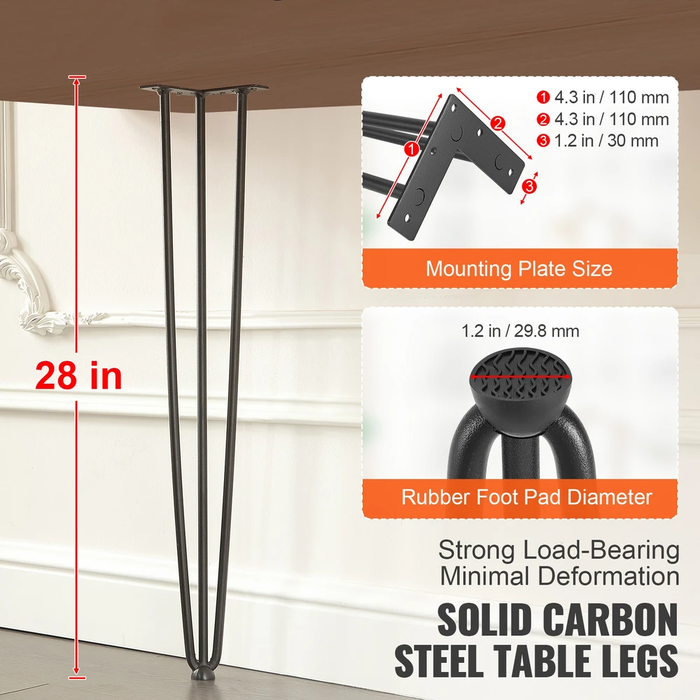 VEVOR Plieninės plaukų smeigtukų stalo kojos 71 cm, 4 vnt.
