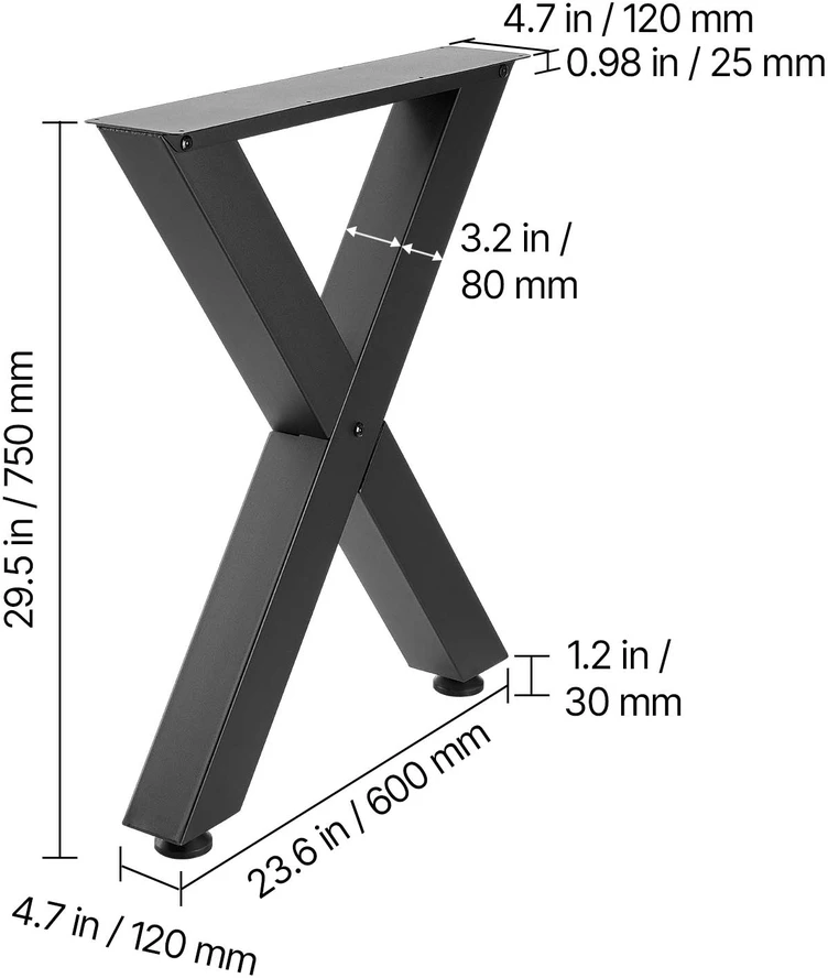 VEVOR Plieninės baldų kojos, 750 x 600 mm, juodos