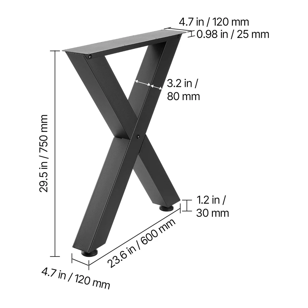 VEVOR Plieninės baldų kojos, 750 x 600 mm, juodos