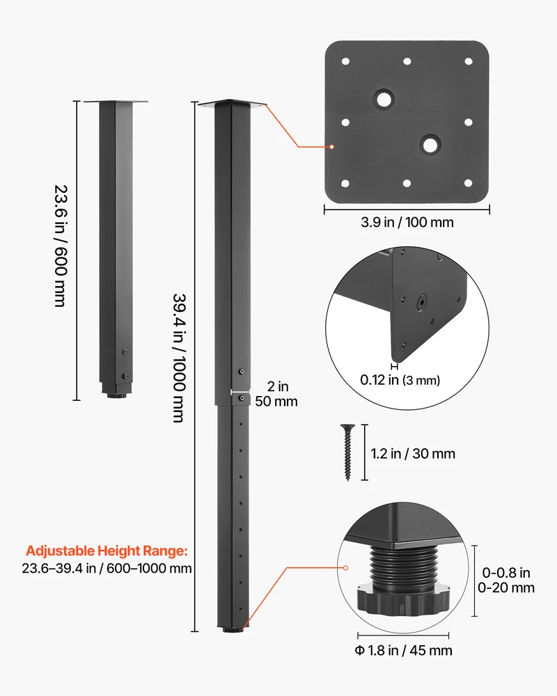 VEVOR Reguliuojamos stalo kojos, 610-1016 mm, 4 vnt.