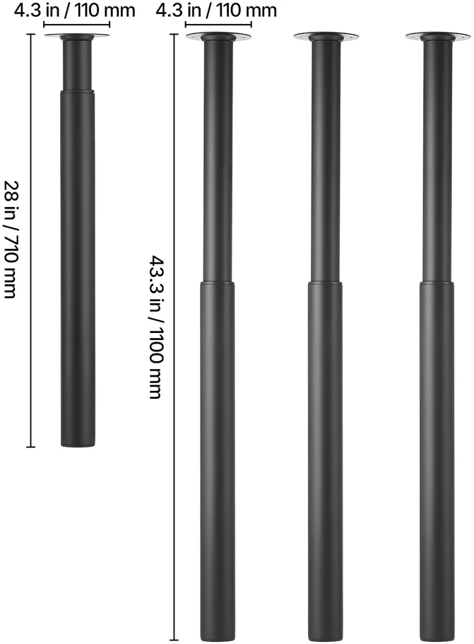 VEVOR Reguliuojamos stalo kojos, 710-1100 mm, plieninės, juodos