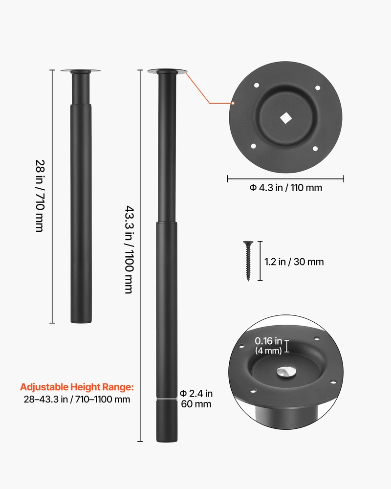 VEVOR Reguliuojamos stalo kojos, 710-1100 mm, plieninės, juodos