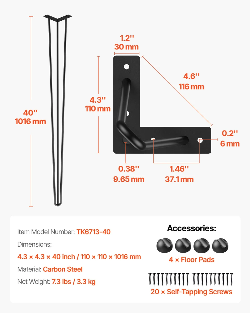 VEVOR Plieninės plauktuotos stalo kojos 101,6 cm