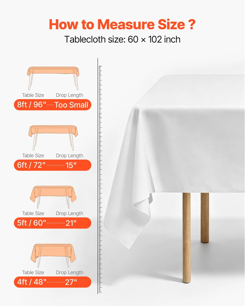 VEVOR Stačiakampiai balti staltiesės, 10 vnt., 152 x 259 cm
