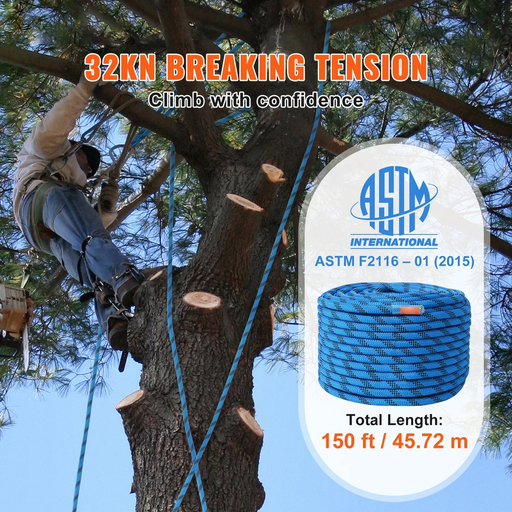 VEVOR 12,7 mm statinė alpinistinė virvė 45,7 m mėlyna