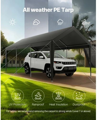 VEVOR Automobilio pastogė 3 x 6 m pilka