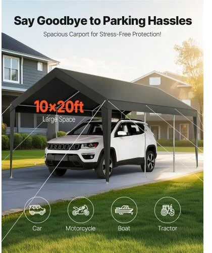 VEVOR Automobilio pastogė 3 x 6 m pilka