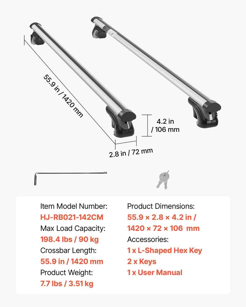 VEVOR Stogo bagažinės skersiniai, 90 kg talpa