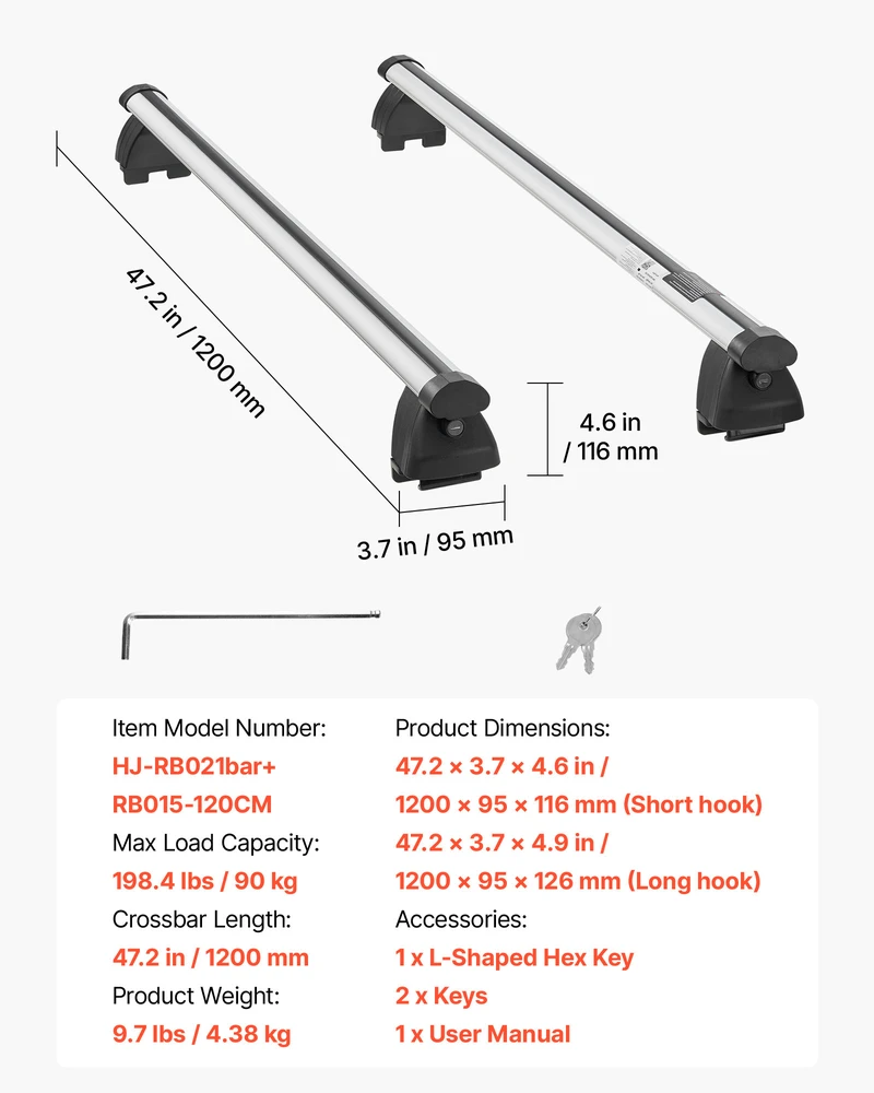 VEVOR Stogo bagažinės skersiniai, 90 kg talpa