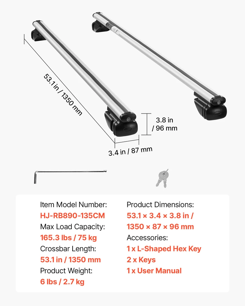 VEVOR Stogo bagažinės skersiniai, 75 kg talpa