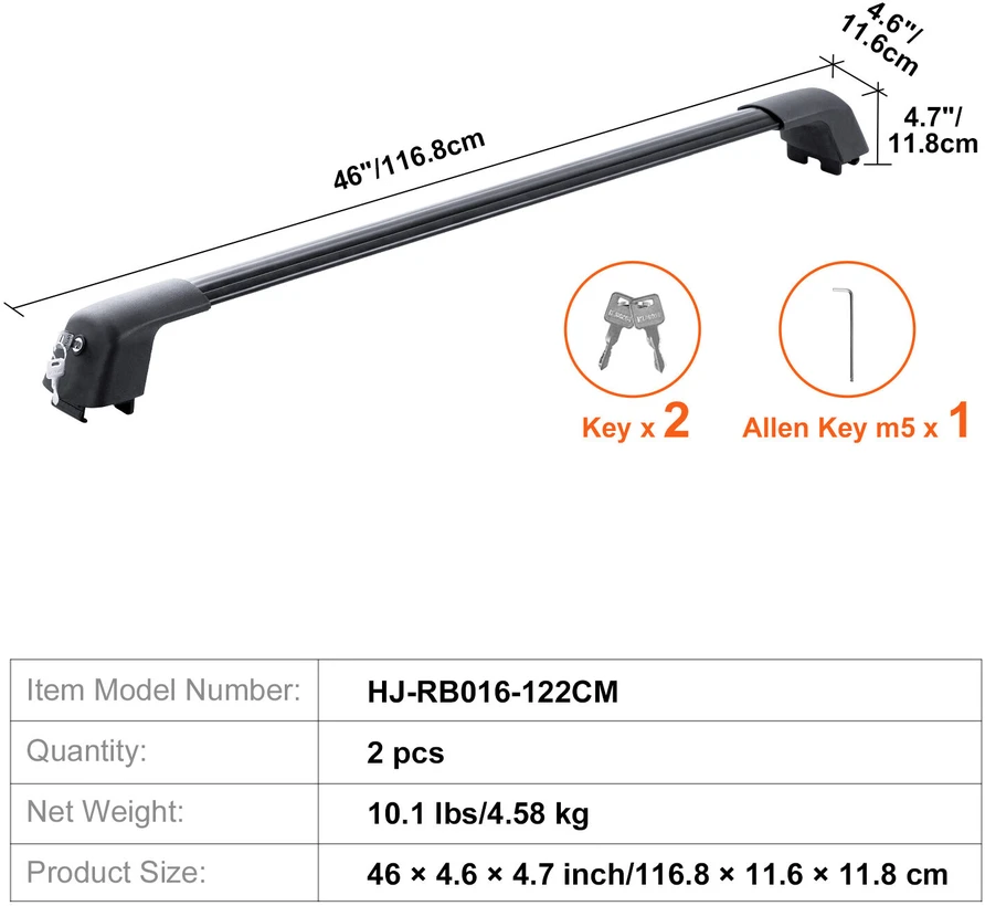 VEVOR Universalus stogo bagažinės skersinis 122 cm