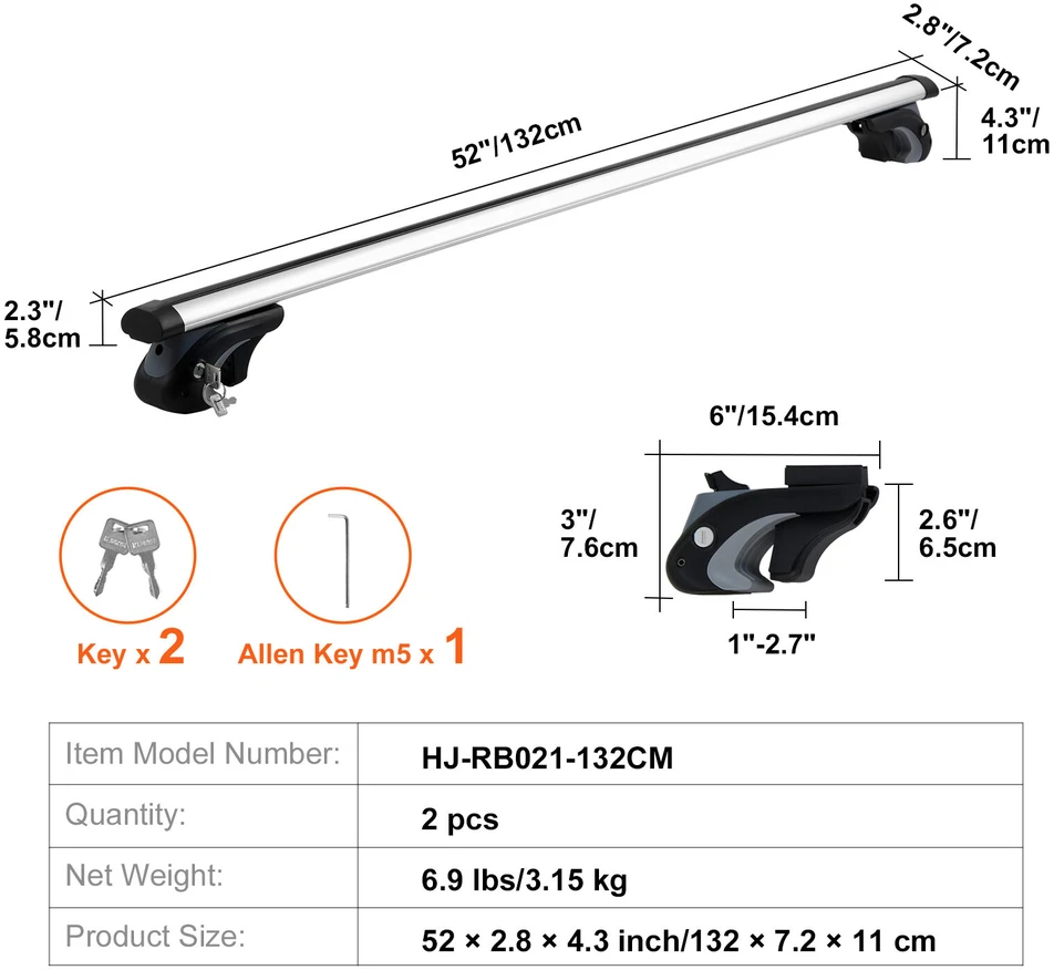 VEVOR Universalus stogo bagažinės skersinis 132 cm