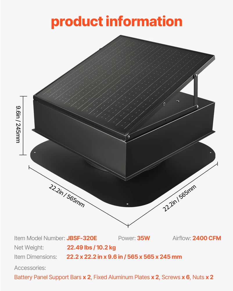 VEVOR Saulės stogo palėpės ventiliatorius su termostatu