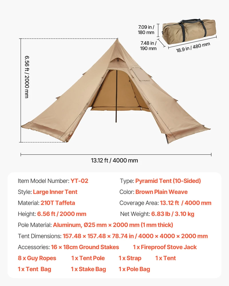 VEVOR Tipi palapinė su krosnele 4 asmenims
