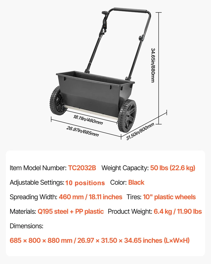 VEVOR Sėjamoji vežimėlis, 22.6kg talpa