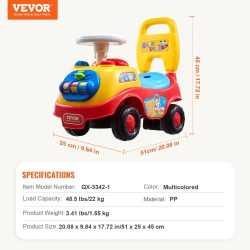 VEVOR Vaikiškas stumdomas žaislinis automobilis 1-3 metų vaikams