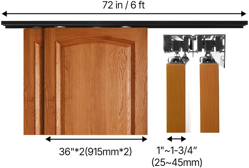 VEVOR Bėginių durų furnitūra 915 mm pločio 2 durų sistemai