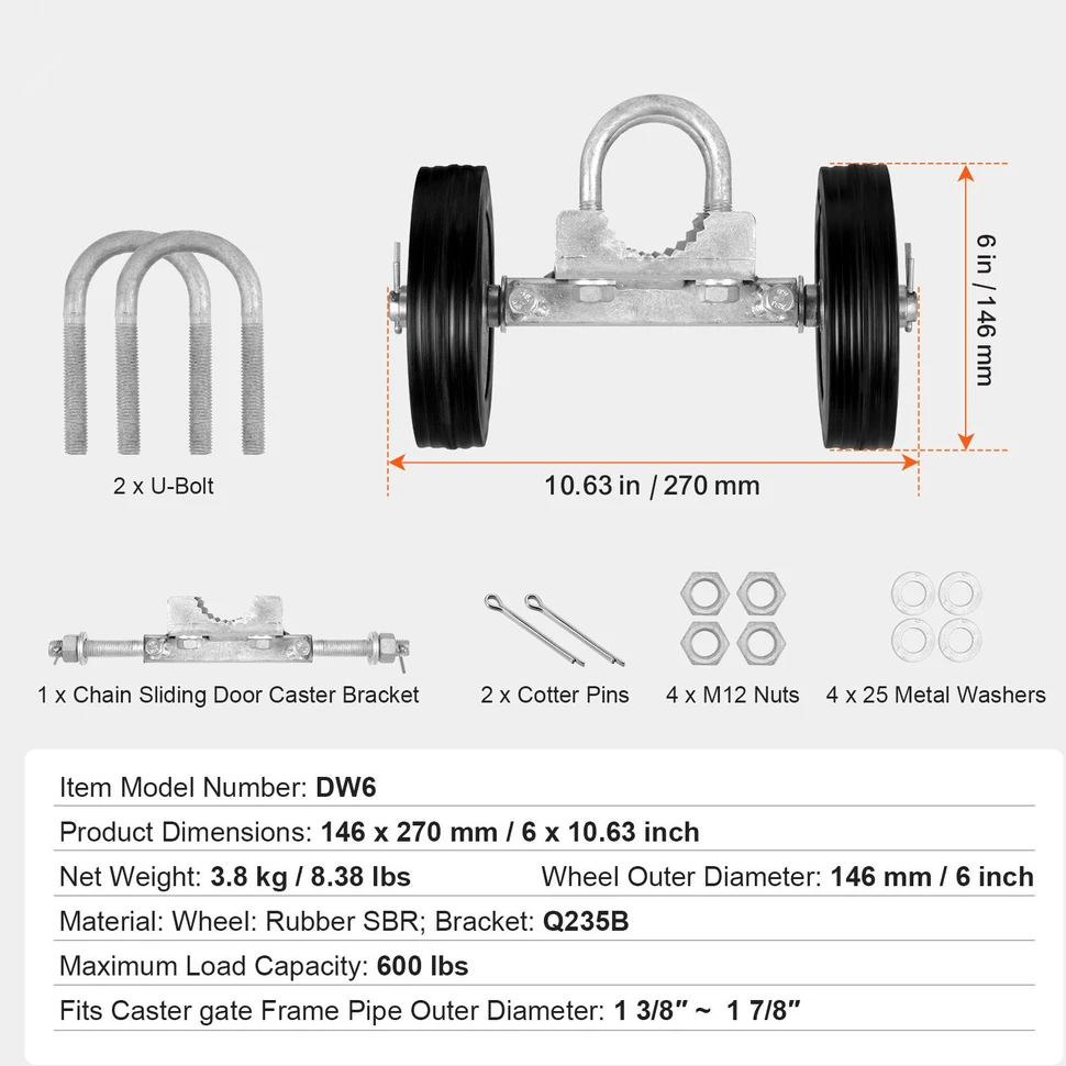 VEVOR Slankiojančių vartų rinkinys 6" 600 kg