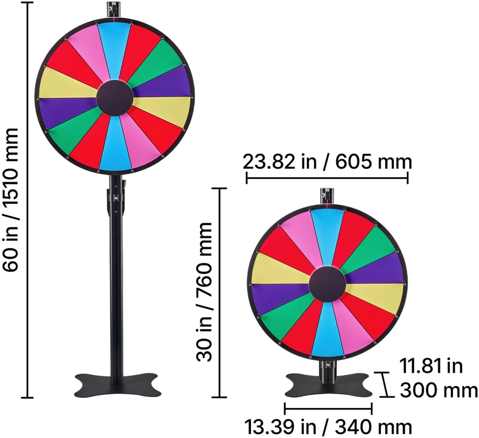 VEVOR 610 mm sukamasis prizų ratas su stovu