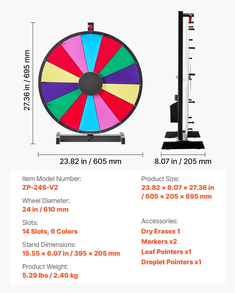 VEVOR 610 mm sukamas prizų ratas su stovu