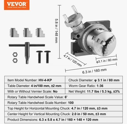 VEVOR Rotacinis stalas frezavimo staklėms, 100 mm