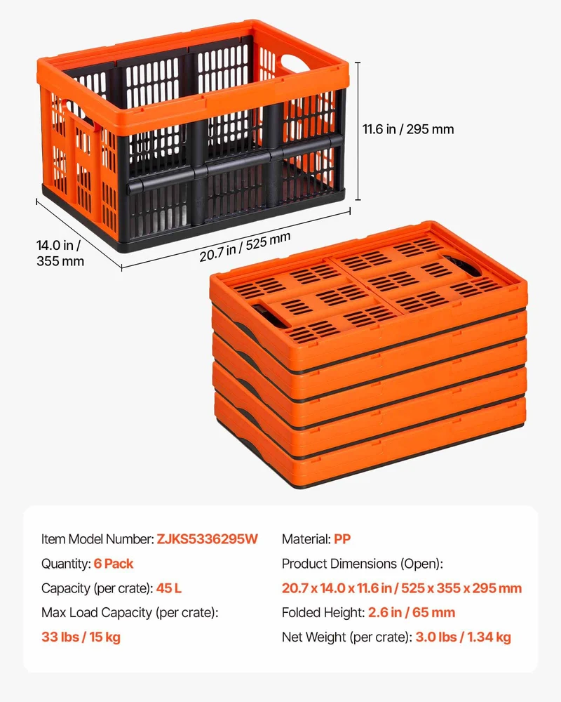 VEVOR Sulankstomos plastikinės daiktadėžės 45 l, 6 vnt.