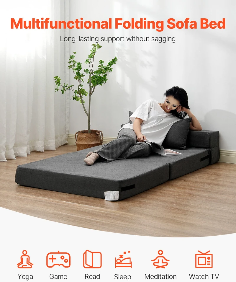 VEVOR Sulankstoma sofa-lova su pagalvėmis tamsiai pilka