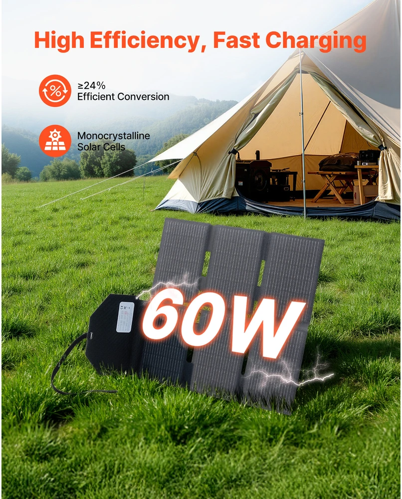 VEVOR 60W sulankstomas saulės energijos įkroviklis