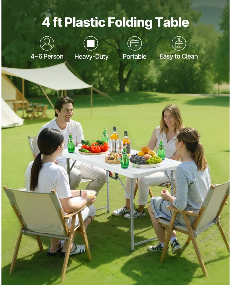 VEVOR Sulankstomas plastikinis stalas 122cm vidaus ir lauko naudojimui