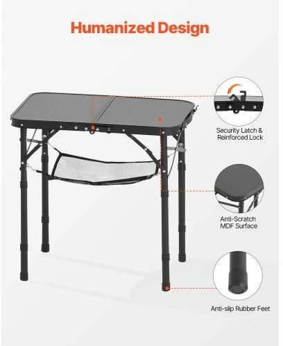 VEVOR 60 cm sulankstomas camping stalas aliuminis