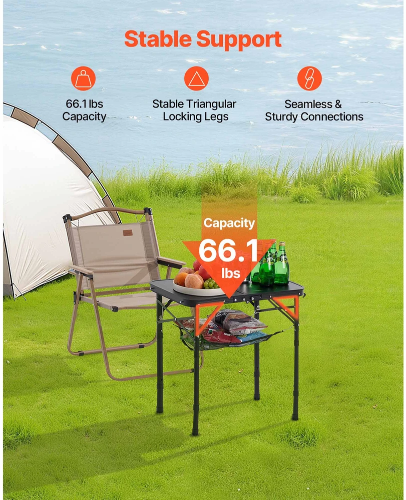 VEVOR 60 cm sulankstomas camping stalas aliuminis
