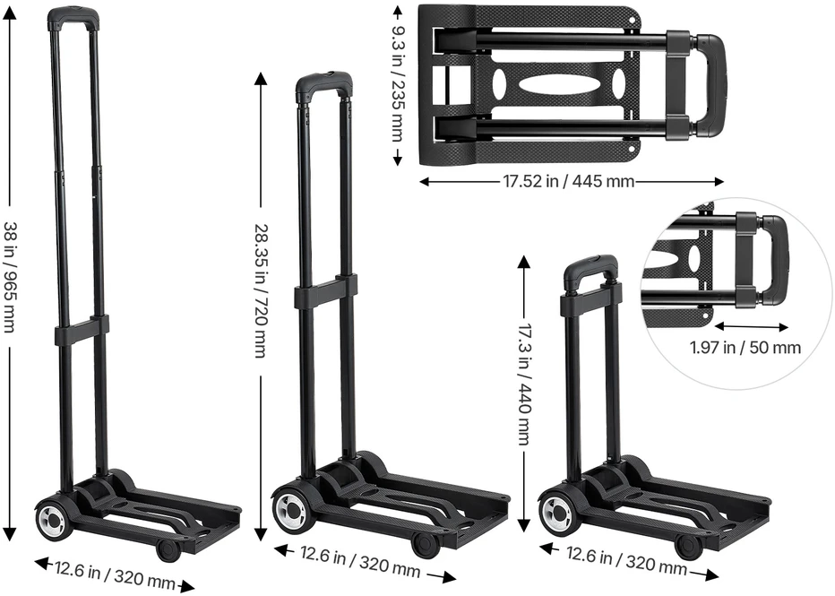 VEVOR Sulankstoma platforminė keltuvas 50 kg vežimas