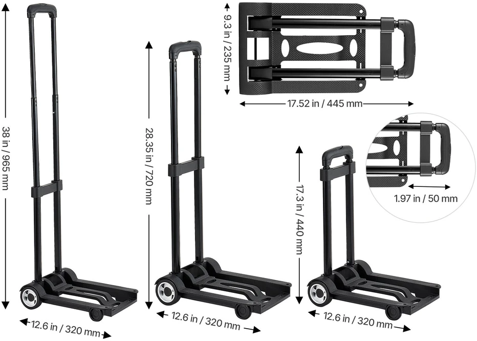 VEVOR Sulankstoma platforminė keltuvas 50 kg vežimas