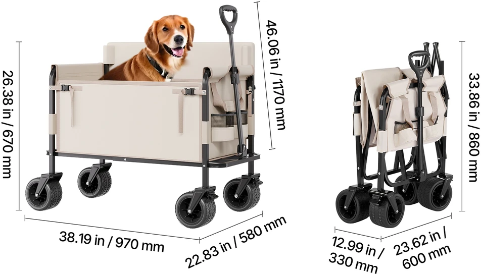 VEVOR Sulankstomas vežimėlis suolu 250kg apkrovai