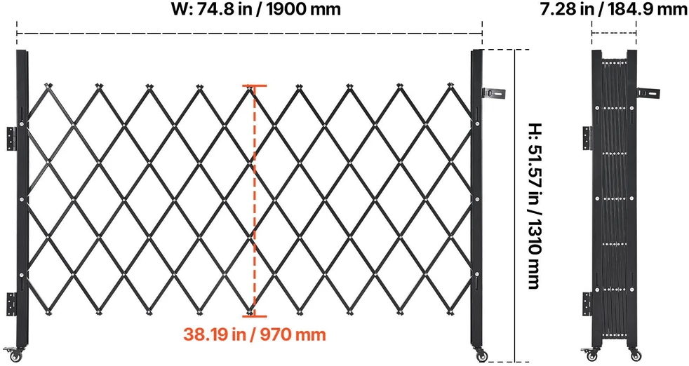 VEVOR Sulankstomas apsauginis vartai su užraktu 74.80 x 51.57 cm