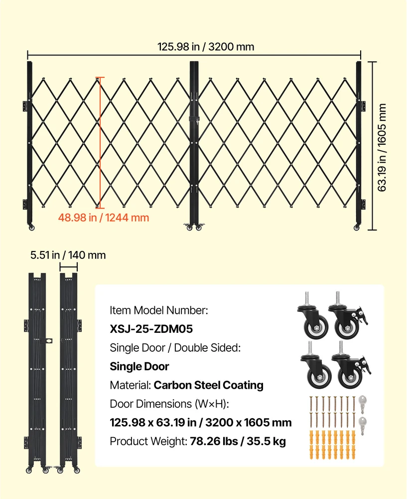 VEVOR Lockable dvigubos žirklinės grotelės 320x160.5 cm