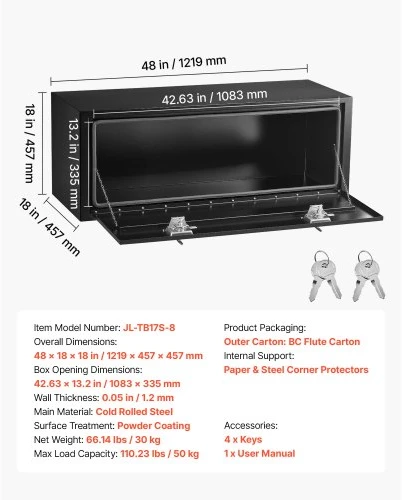 Vevor Povandeninė sunkvežimio įrankių dėžė 1219 x 457 x 457 mm