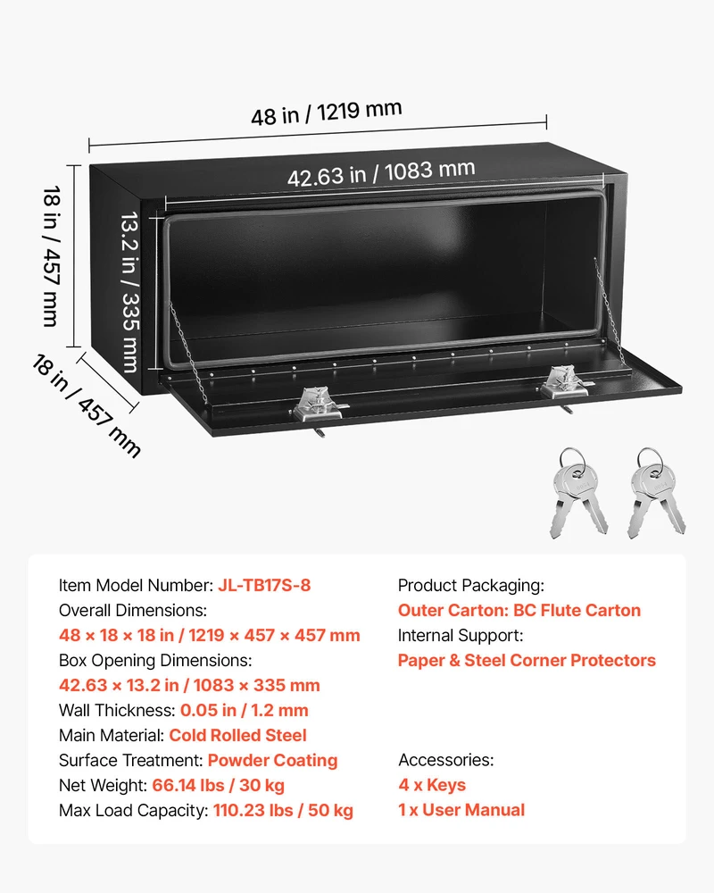VEVOR Povandeninė sunkvežimio įrankių dėžė 1219 x 457 x 457 mm