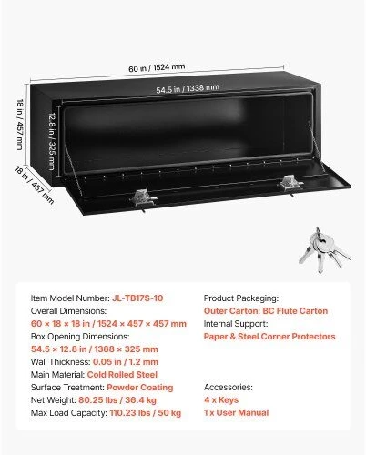VEVOR Po sunkvežimio įrankių dėžė 1524x457x457 mm