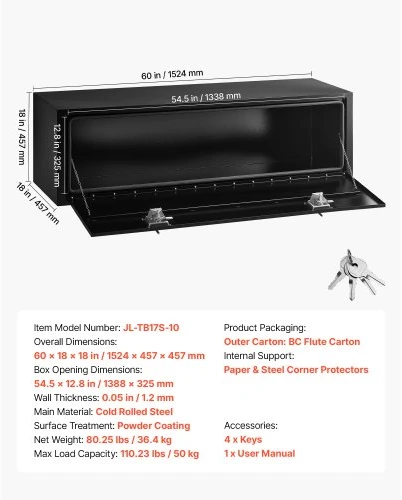 Vevor Po sunkvežimio įrankių dėžė 1524x457x457 mm