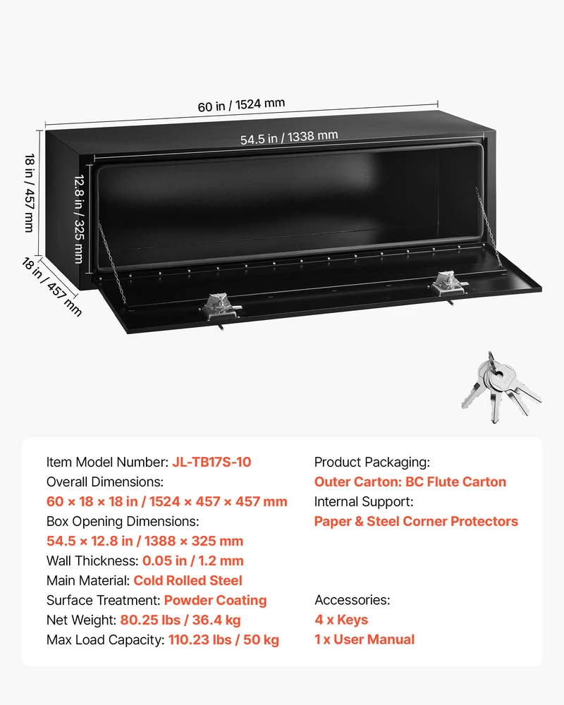 VEVOR Po sunkvežimio įrankių dėžė 1524x457x457 mm