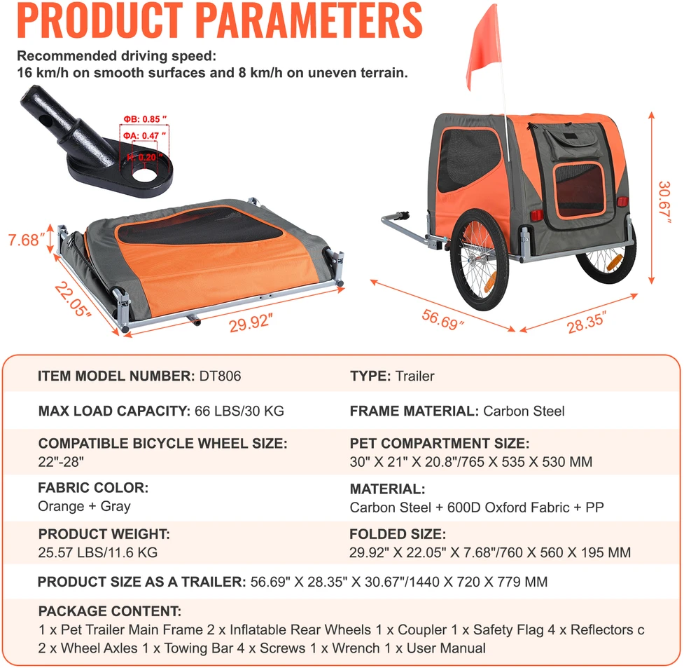 VEVOR Šunų dviračio priekaba iki 30 kg