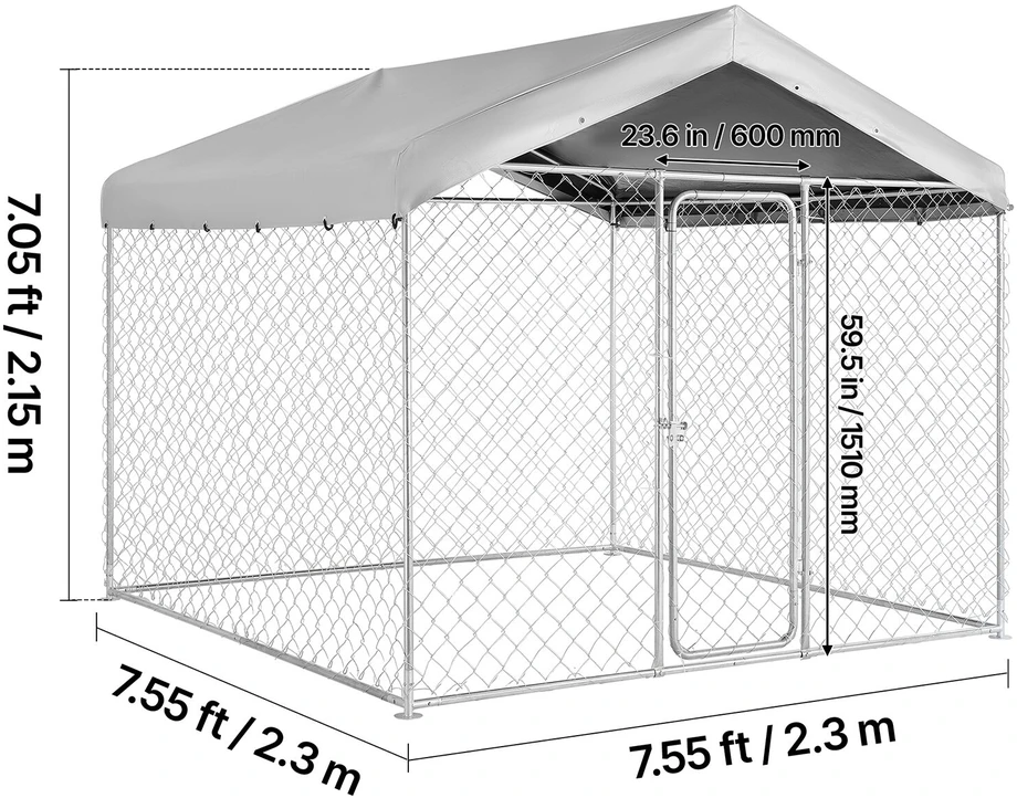 Lauko voljeras šunims VEVOR SKU2025005, 2,3 x 2,3 x 2,15 m
