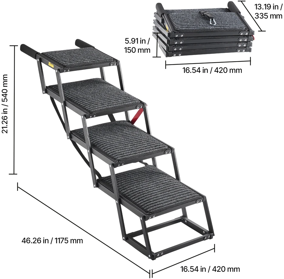Šuns laiptai automobiliui VEVOR 40x33-5, 4 pakopos, iki 91 kg