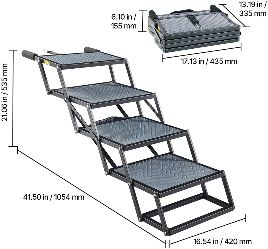 Šunų laiptai automobiliui VEVOR 40x33.2-5, 4 pakopų, iki 181 kg