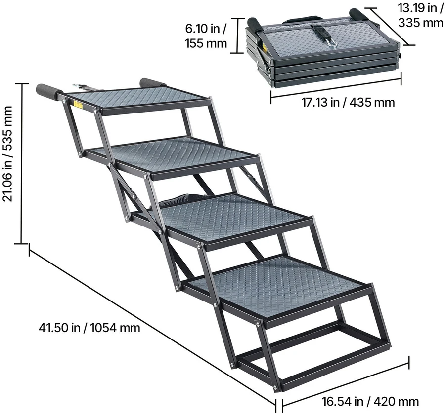 Šunų laiptai automobiliui VEVOR 40x33.2-5, 4 pakopų, iki 181 kg