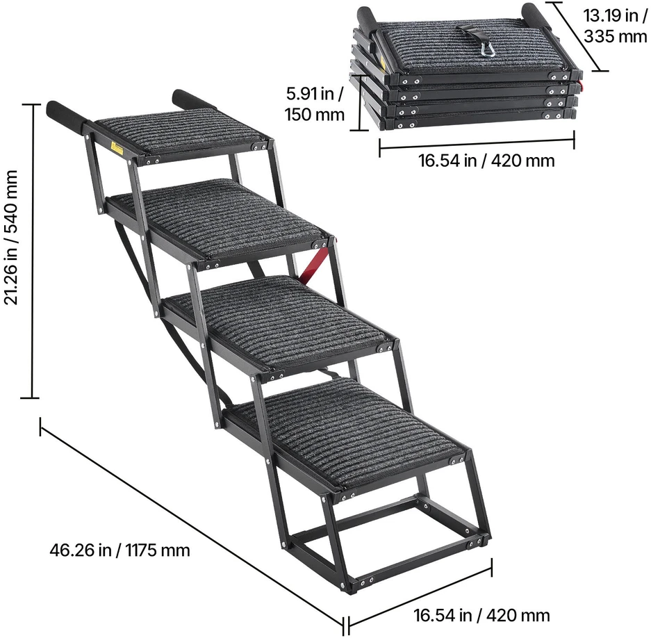 Šuns laiptai automobiliui VEVOR 40x33-5, 4 pakopos, iki 91 kg