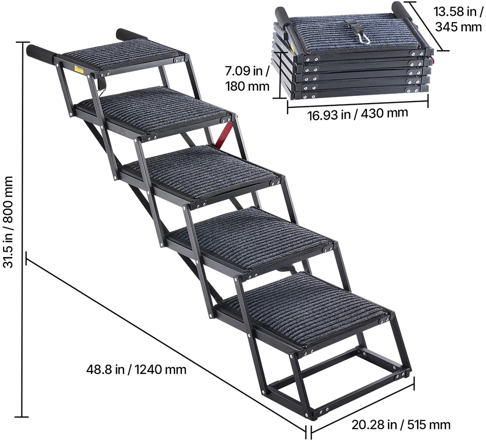 Šunų laipteliai automobiliui VEVOR 40x33-6, 5 pakopų, iki 91 kg