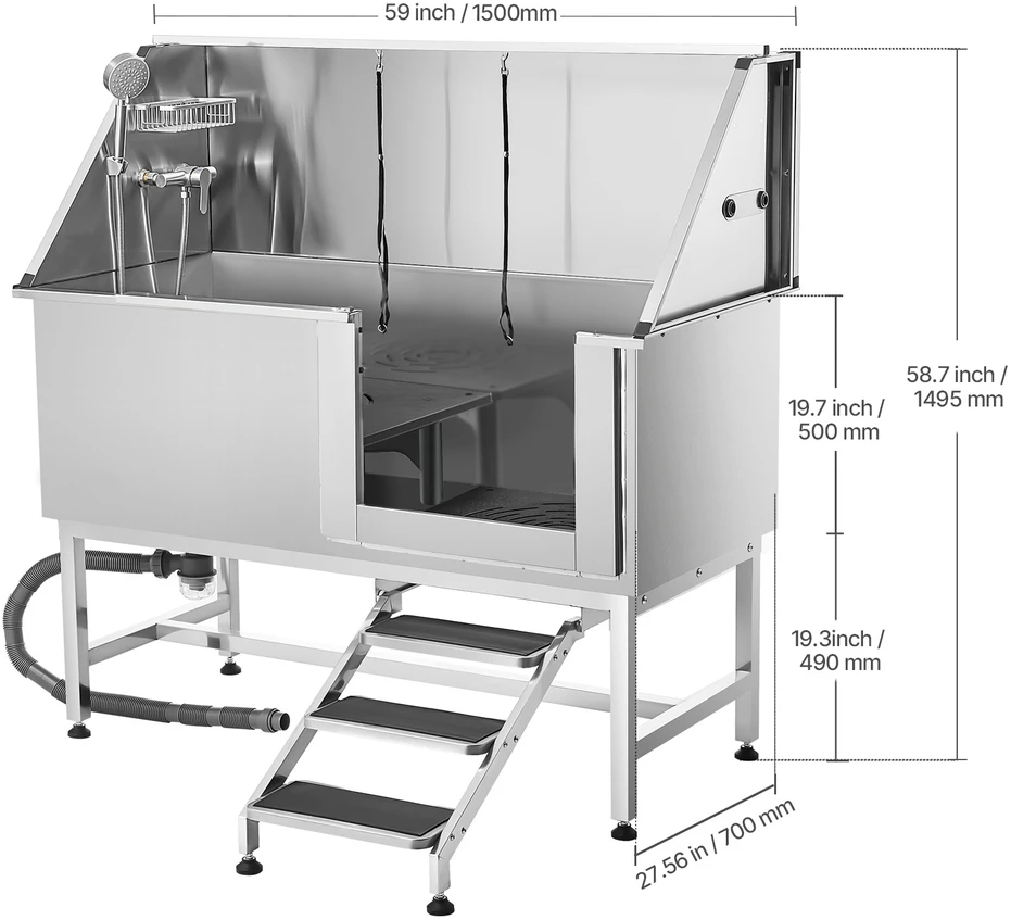 VEVOR 157,5 cm šuns plovimo vonia su laiptais ir filtru