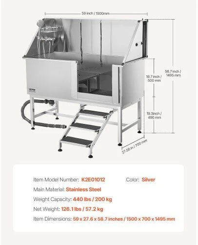 VEVOR 157,5 cm šuns plovimo vonia su laiptais ir filtru